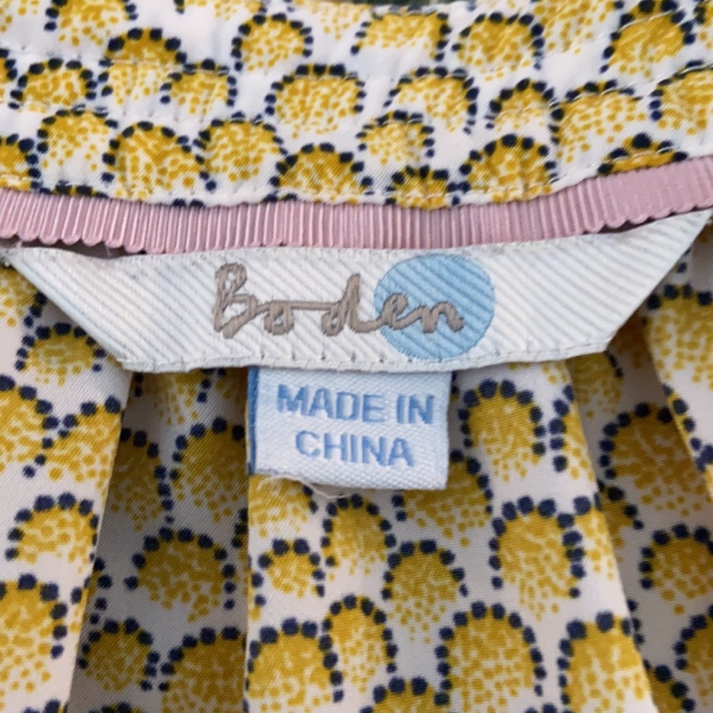 Boden Yellow Print Tie Neck Peasant Top 2P - Picture 6 of 10